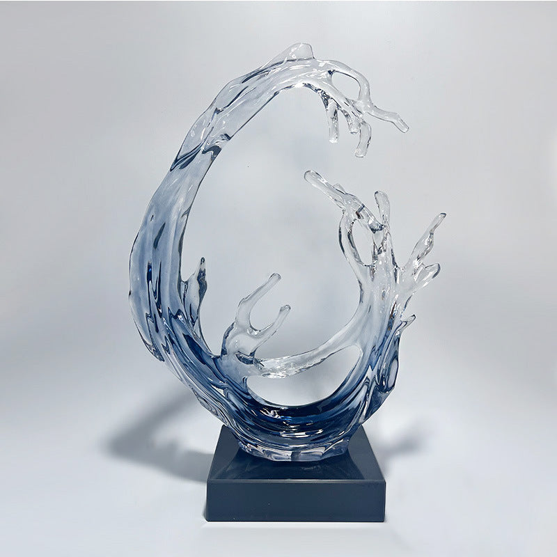 Modern Transparent Wave Sculpture "Rising Tide" - Art Decor for Bar, Hotel Foyer & Living Room