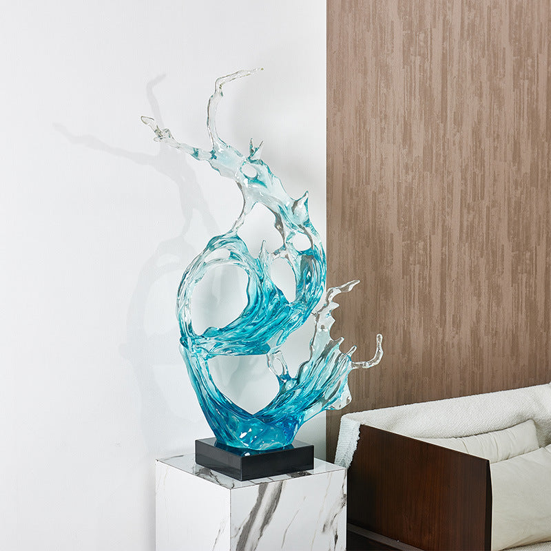 Modern Minimalist Wave Sculpture: Clear Resin Art for Hotel Lobby, Entryway & Home Decor