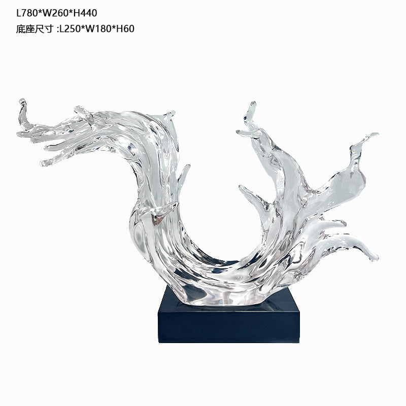 Creative Transparent Resin Wave Sculpture - Home & Hotel Decor for Entryway, Living Room, TV Cabinet
