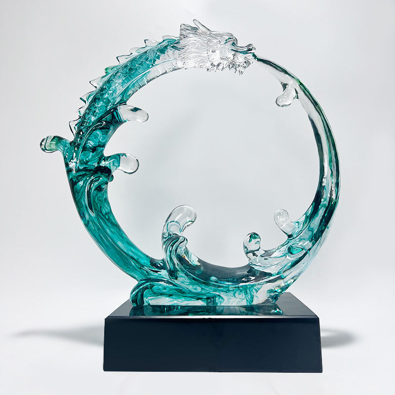 Wealth-Attracting Clear Resin Dragon Sculpture: Feng Shui Art for Living Room, TV Cabinet & Showflat