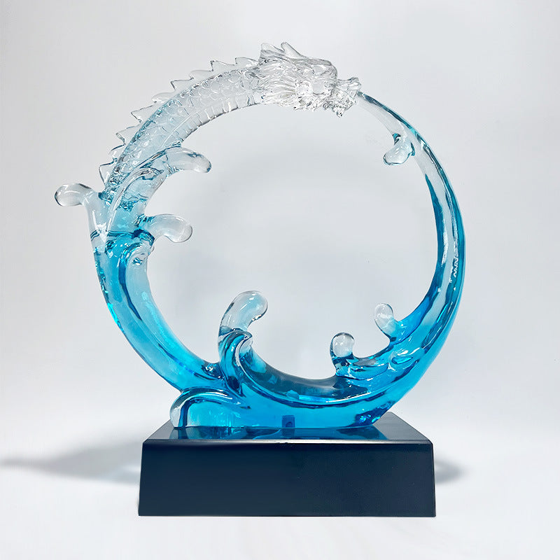 Wealth-Attracting Clear Resin Dragon Sculpture: Feng Shui Art for Living Room, TV Cabinet & Showflat