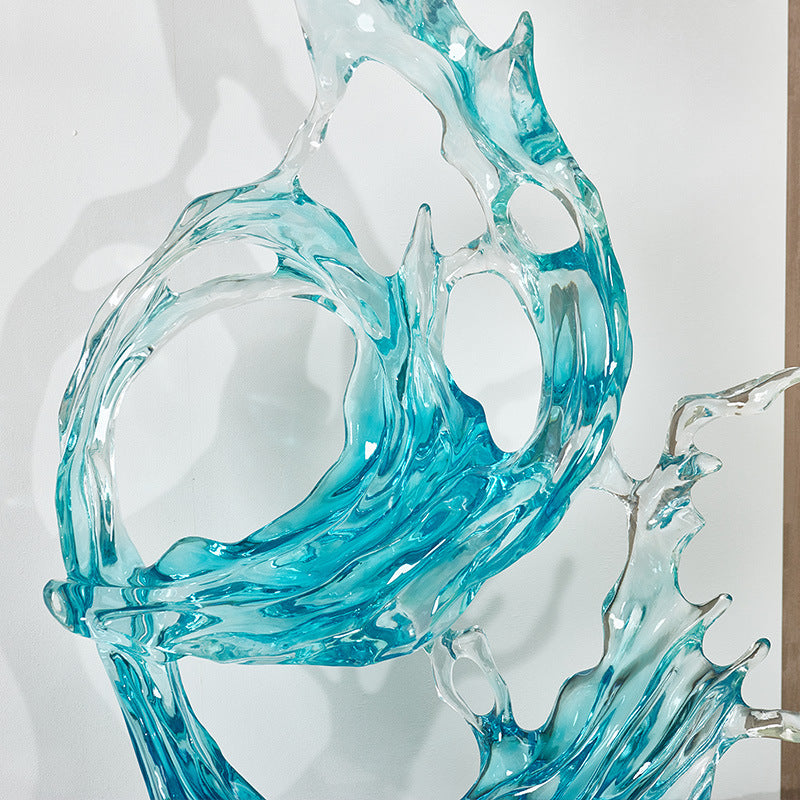 Modern Minimalist Wave Sculpture: Clear Resin Art for Hotel Lobby, Entryway & Home Decor