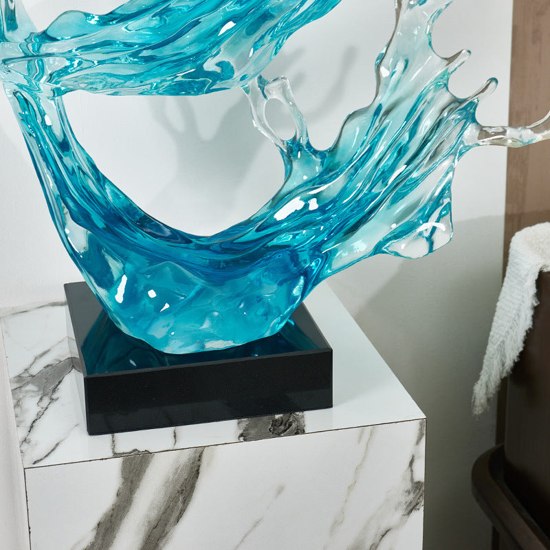 Modern Minimalist Wave Sculpture: Clear Resin Art for Hotel Lobby, Entryway & Home Decor