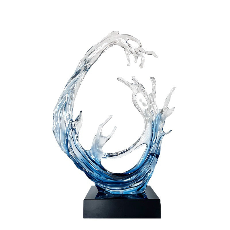 Modern Transparent Wave Sculpture "Rising Tide" - Art Decor for Bar, Hotel Foyer & Living Room