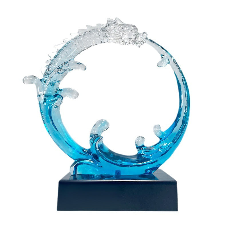 Wealth-Attracting Clear Resin Dragon Sculpture: Feng Shui Art for Living Room, TV Cabinet & Showflat