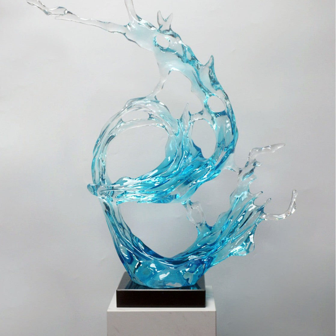 Modern Minimalist Wave Sculpture: Clear Resin Art for Hotel Lobby, Entryway & Home Decor
