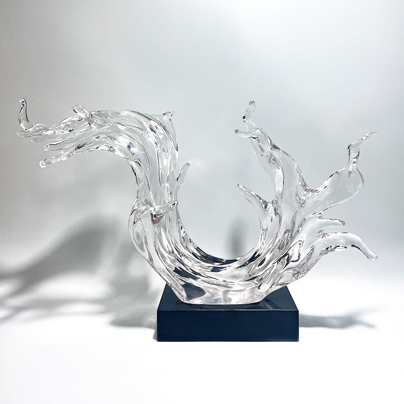 Creative Transparent Resin Wave Sculpture - Home & Hotel Decor for Entryway, Living Room, TV Cabinet