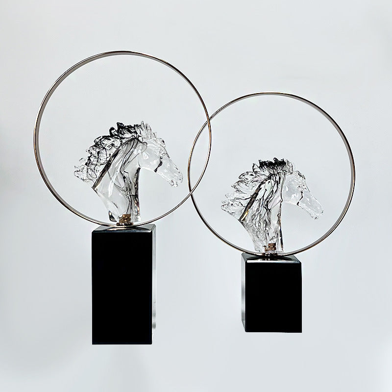Premium Crystal-Clear Resin Steed Sculpture – Luxury Entryway & TV Console Art for Show Flats