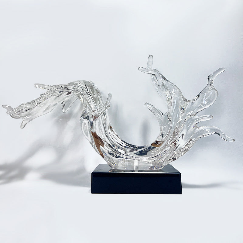 Creative Transparent Resin Wave Sculpture - Home & Hotel Decor for Entryway, Living Room, TV Cabinet