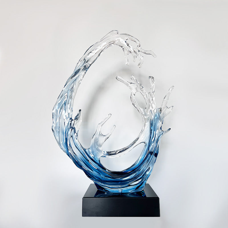 Modern Transparent Wave Sculpture "Rising Tide" - Art Decor for Bar, Hotel Foyer & Living Room