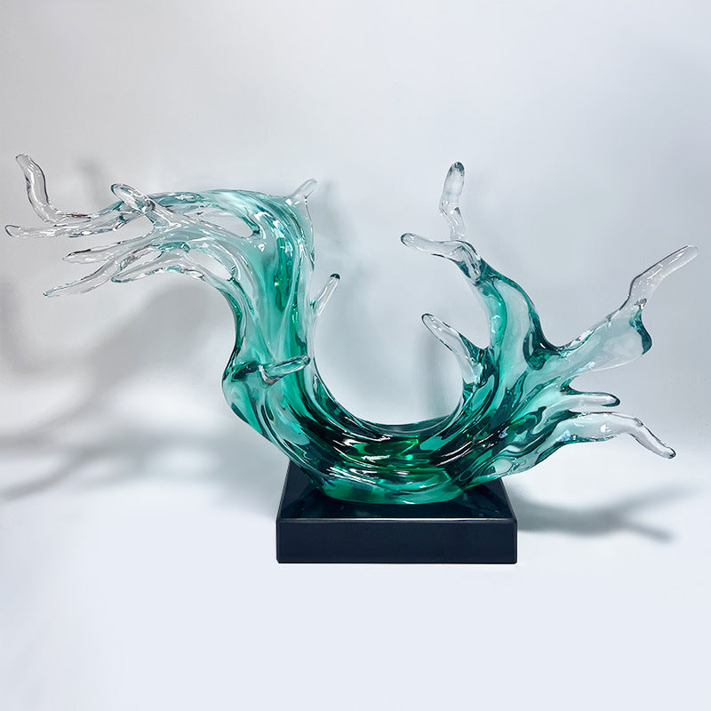 Creative Transparent Resin Wave Sculpture - Home & Hotel Decor for Entryway, Living Room, TV Cabinet