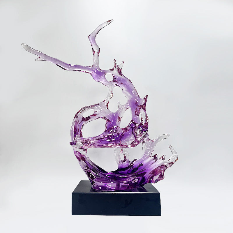 Modern Minimalist Wave Sculpture: Clear Resin Art for Hotel Lobby, Entryway & Home Decor